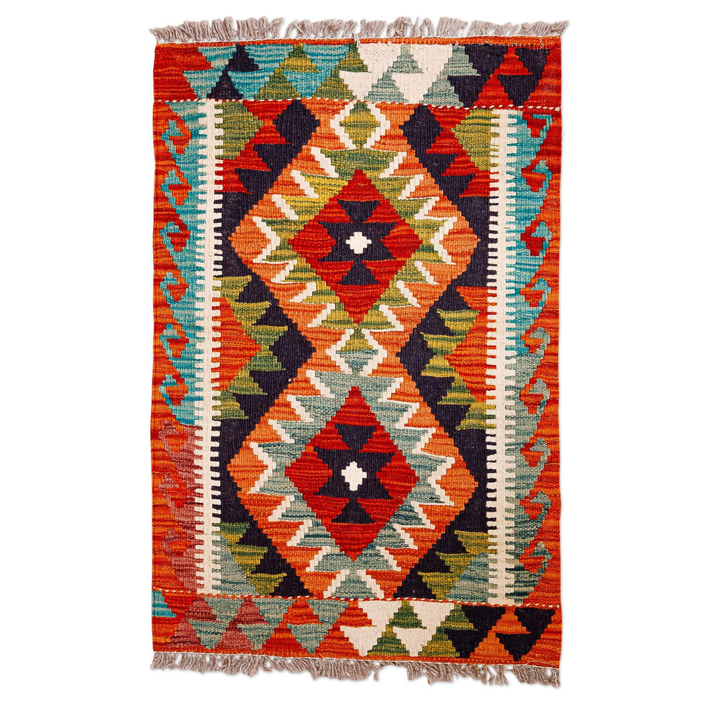 Hand-Knotted Wool Area Rug with Rhombus Motifs (2x3) - Fascinating Patterns