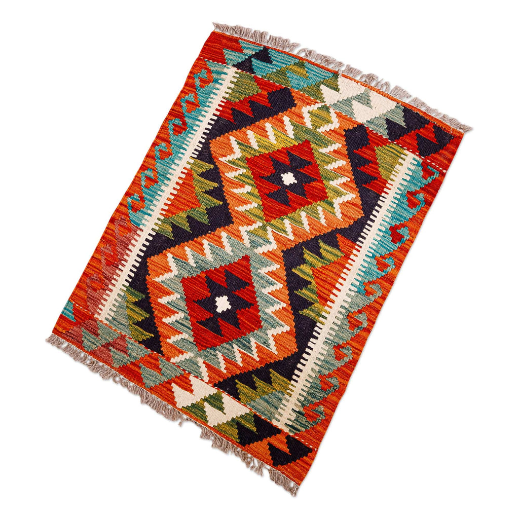 Hand-Knotted Wool Area Rug with Rhombus Motifs (2x3) - Fascinating Patterns